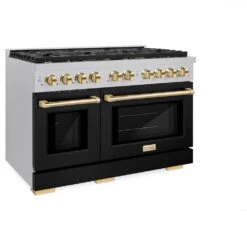 ZLINE Autograph Edition 48 In. 6.7 Cu. Ft. Paramount Double Oven Dual Fuel Range With 8 Burner Gas Cooktop In Satin Stainless Steel With Black Matte Doors And Polished Gold Accents (SDRSZ-BLM-48-G)(Zline Autograph Edition 48 Paramount Dual Fuel Range Satin Stainless Steel Black Matte Polished Gold Sdrsz Blm 48 G) 17 ZLINE Autograph Edition 48 In. 6.7 Cu. Ft. Paramount Double Oven Dual Fuel Range With 8 Burner Gas Cooktop In Satin Stainless Steel With Black Matte Doors And Polished Gold Accents (SDRSZ-BLM-48-G)(Zline Autograph Edition 48 Paramount Dual Fuel Range Satin Stainless Steel Black Matte Polished Gold Sdrsz Blm 48 G) -Induction Cooktop Store zline autograph edition professional satin stainless steel black matte gas range SDRSZ BLM 48 G main