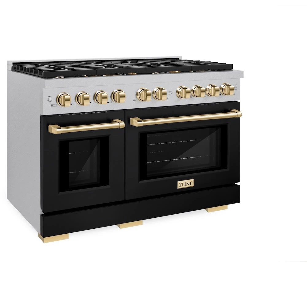 ZLINE Autograph Edition 48 In. 6.7 Cu. Ft. Paramount Double Oven Dual Fuel Range With 8 Burner Gas Cooktop In Satin Stainless Steel With Black Matte Doors And Polished Gold Accents (SDRSZ-BLM-48-G)(Zline Autograph Edition 48 Paramount Dual Fuel Range Satin Stainless Steel Black Matte Polished Gold Sdrsz Blm 48 G) 5 ZLINE Autograph Edition 48 In. 6.7 Cu. Ft. Paramount Double Oven Dual Fuel Range With 8 Burner Gas Cooktop In Satin Stainless Steel With Black Matte Doors And Polished Gold Accents (SDRSZ-BLM-48-G)(Zline Autograph Edition 48 Paramount Dual Fuel Range Satin Stainless Steel Black Matte Polished Gold Sdrsz Blm 48 G) - Image 5