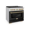 ZLINE Autograph Edition 36 In. 5.2 Cu. Ft. Paramount Gas Range With 6 Burner Cooktop And Convection Gas Oven In Satin Stainless Steel With Black Matte Door And Champagne Bronze Accents (SGRSZ-BLM-36-CB)(Zline Autograph Edition 36 Paramount Gas Range Satin Stainless Steel Black Matte Champagne Bronze Sgrsz Blm 36 Cb)