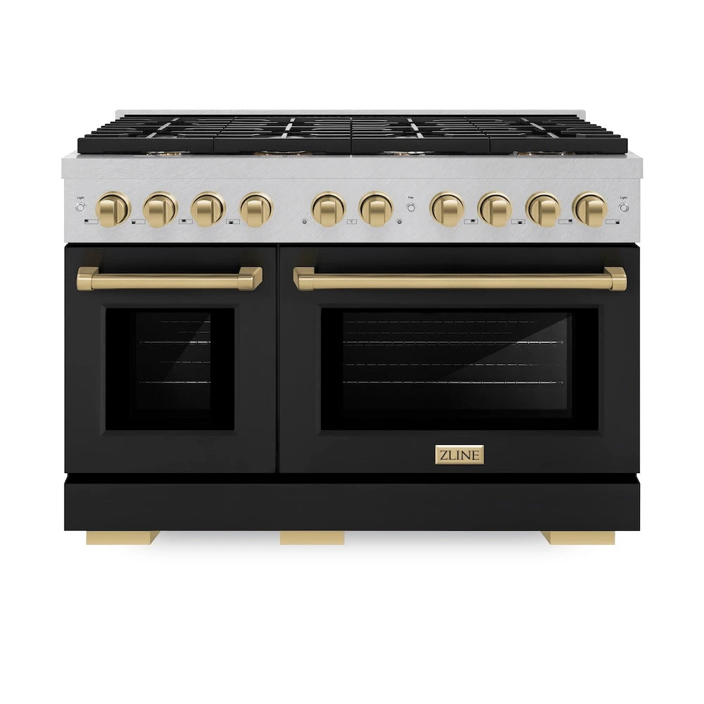 ZLINE Autograph Edition 48 In. 6.7 Cu. Ft. Paramount Double Oven Gas Range With 8 Burner Cooktop In Satin Stainless Steel With Black Matte Doors And Champagne Bronze Accents (SGRSZ-BLM-48-CB)(Zline Autograph Edition 48 Paramount Gas Range Satin Stainless Steel Black Matte Champagne Bronze Sgrsz Blm 48 Cb) 4 ZLINE Autograph Edition 48 In. 6.7 Cu. Ft. Paramount Double Oven Gas Range With 8 Burner Cooktop In Satin Stainless Steel With Black Matte Doors And Champagne Bronze Accents (SGRSZ-BLM-48-CB)(Zline Autograph Edition 48 Paramount Gas Range Satin Stainless Steel Black Matte Champagne Bronze Sgrsz Blm 48 Cb) - Image 4