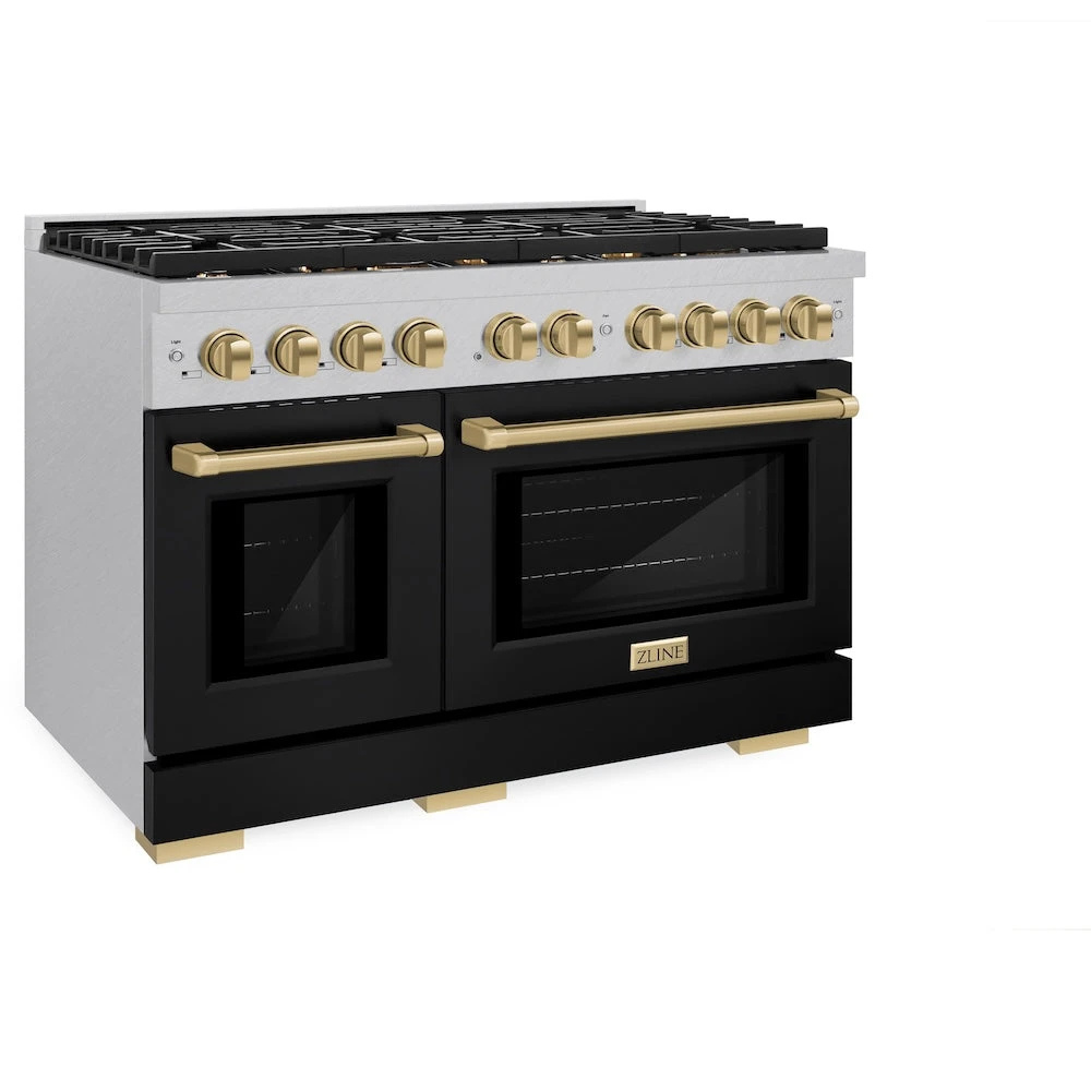 ZLINE Autograph Edition 48 In. 6.7 Cu. Ft. Paramount Double Oven Gas Range With 8 Burner Cooktop In Satin Stainless Steel With Black Matte Doors And Champagne Bronze Accents (SGRSZ-BLM-48-CB)(Zline Autograph Edition 48 Paramount Gas Range Satin Stainless Steel Black Matte Champagne Bronze Sgrsz Blm 48 Cb) 5 ZLINE Autograph Edition 48 In. 6.7 Cu. Ft. Paramount Double Oven Gas Range With 8 Burner Cooktop In Satin Stainless Steel With Black Matte Doors And Champagne Bronze Accents (SGRSZ-BLM-48-CB)(Zline Autograph Edition 48 Paramount Gas Range Satin Stainless Steel Black Matte Champagne Bronze Sgrsz Blm 48 Cb) - Image 5