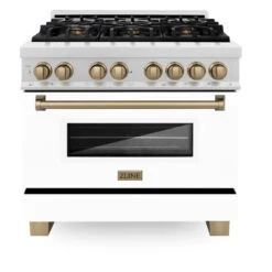 ZLINE Autograph Edition 36 In. 4.6 Cu. Ft. Legacy Dual Fuel Range With 6 Burner Gas Cooktop And Electric Convection Oven In Satin Stainless Steel With White Matte Door And Champagne Bronze Accents (RASZ-WM-36-CB)(Zline Autograph Edition 36 Legacy Dual Fuel Range Satin Stainless Steel White Matte Rasz Wm 36 Cb) 15 ZLINE Autograph Edition 36 In. 4.6 Cu. Ft. Legacy Dual Fuel Range With 6 Burner Gas Cooktop And Electric Convection Oven In Satin Stainless Steel With White Matte Door And Champagne Bronze Accents (RASZ-WM-36-CB)(Zline Autograph Edition 36 Legacy Dual Fuel Range Satin Stainless Steel White Matte Rasz Wm 36 Cb) -Induction Cooktop Store zline autograph edition professional satin stainless steel white matte dual fuel range RASZ WM 36 CB front