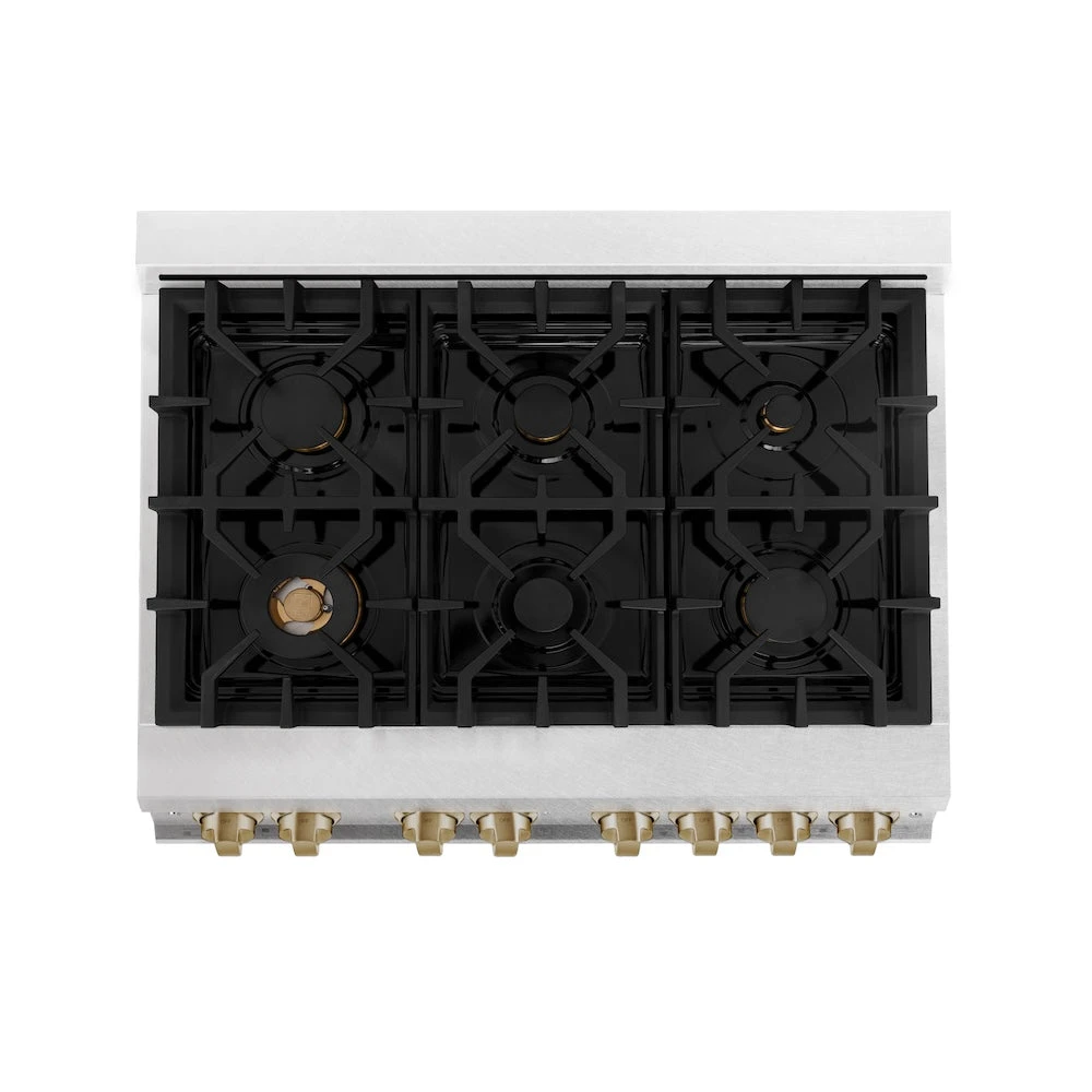 ZLINE Autograph Edition 36 In. 4.6 Cu. Ft. Legacy Dual Fuel Range With 6 Burner Gas Cooktop And Electric Convection Oven In Satin Stainless Steel With White Matte Door And Champagne Bronze Accents (RASZ-WM-36-CB)(Zline Autograph Edition 36 Legacy Dual Fuel Range Satin Stainless Steel White Matte Rasz Wm 36 Cb) 9 ZLINE Autograph Edition 36 In. 4.6 Cu. Ft. Legacy Dual Fuel Range With 6 Burner Gas Cooktop And Electric Convection Oven In Satin Stainless Steel With White Matte Door And Champagne Bronze Accents (RASZ-WM-36-CB)(Zline Autograph Edition 36 Legacy Dual Fuel Range Satin Stainless Steel White Matte Rasz Wm 36 Cb) - Image 9