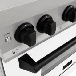 ZLINE Autograph Edition 48 In. 6.0 Cu. Ft. Legacy Dual Fuel Range With 7 Burner Gas Cooktop And 2 Electric Ovens In Satin Stainless Steel With White Matte Doors And Matte Black Accents (RASZ-WM-48-MB)(Zline Autograph Edition 48 Legacy Dual Fuel Range Satin Stainless Steel White Matte Matte Black Rasz Wm 48 Mb) -Induction Cooktop Store zline autograph edition professional satin stainless steel white matte dual fuel range RASZ WM 48 MB detail door 4