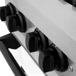 ZLINE Autograph Edition 48 In. 6.0 Cu. Ft. Legacy Dual Fuel Range With 7 Burner Gas Cooktop And 2 Electric Ovens In Satin Stainless Steel With White Matte Doors And Matte Black Accents (RASZ-WM-48-MB)(Zline Autograph Edition 48 Legacy Dual Fuel Range Satin Stainless Steel White Matte Matte Black Rasz Wm 48 Mb) -Induction Cooktop Store zline autograph edition professional satin stainless steel white matte dual fuel range RASZ WM 48 MB knobs detail