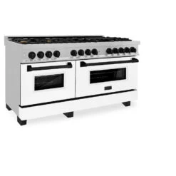 ZLINE Autograph Edition 60 In. 7.4 Cu. Ft. Legacy Dual Fuel Range With 9 Burner Gas Cooktop And 2 Electric Convection Ovens In Satin Stainless Steel With White Matte Doors And Matte Black Accents (RASZ-WM-60-MB)(Zline Autograph Edition 60 Legacy Dual Fuel Range Satin Stainless Steel White Matte Matte Black Rasz Wm 60 Mb) -Induction Cooktop Store zline autograph edition professional satin stainless steel white matte dual fuel range RASZ WM 60 MB main