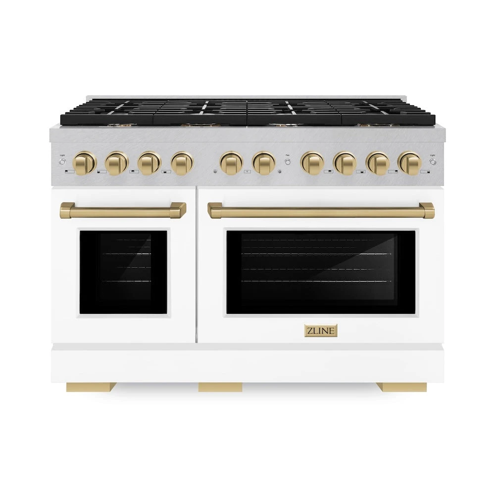 ZLINE Autograph Edition 48 In. 6.7 Cu. Ft. Paramount Double Oven Dual Fuel Range With 8 Burner Gas Cooktop In Satin Stainless Steel With White Matte Doors And Champagne Bronze Accents (SDRSZ-WM-48-CB)(Zline Autograph Edition 48 Paramount Dual Fuel Range Satin Stainless Steel White Matte Champagne Bronze Sdrsz Wm 48 Cb) 4 ZLINE Autograph Edition 48 In. 6.7 Cu. Ft. Paramount Double Oven Dual Fuel Range With 8 Burner Gas Cooktop In Satin Stainless Steel With White Matte Doors And Champagne Bronze Accents (SDRSZ-WM-48-CB)(Zline Autograph Edition 48 Paramount Dual Fuel Range Satin Stainless Steel White Matte Champagne Bronze Sdrsz Wm 48 Cb) - Image 4