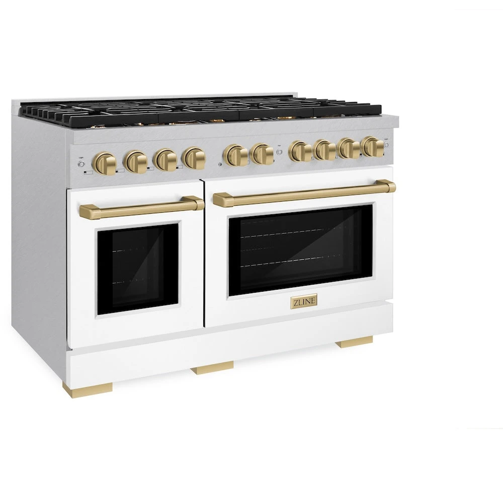 ZLINE Autograph Edition 48 In. 6.7 Cu. Ft. Paramount Double Oven Dual Fuel Range With 8 Burner Gas Cooktop In Satin Stainless Steel With White Matte Doors And Champagne Bronze Accents (SDRSZ-WM-48-CB)(Zline Autograph Edition 48 Paramount Dual Fuel Range Satin Stainless Steel White Matte Champagne Bronze Sdrsz Wm 48 Cb) 5 ZLINE Autograph Edition 48 In. 6.7 Cu. Ft. Paramount Double Oven Dual Fuel Range With 8 Burner Gas Cooktop In Satin Stainless Steel With White Matte Doors And Champagne Bronze Accents (SDRSZ-WM-48-CB)(Zline Autograph Edition 48 Paramount Dual Fuel Range Satin Stainless Steel White Matte Champagne Bronze Sdrsz Wm 48 Cb) - Image 5