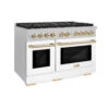 ZLINE Autograph Edition 48 In. 6.7 Cu. Ft. Paramount Double Oven Dual Fuel Range With 8 Burner Gas Cooktop In Satin Stainless Steel With White Matte Doors And Polished Gold Accents (SDRSZ-WM-48-G)(Zline Autograph Edition 48 Paramount Dual Fuel Range Satin Stainless Steel White Matte Polished Gold Sdrsz Wm 48 G)