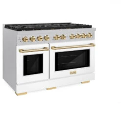 ZLINE Autograph Edition 48 In. 6.7 Cu. Ft. Paramount Double Oven Dual Fuel Range With 8 Burner Gas Cooktop In Satin Stainless Steel With White Matte Doors And Polished Gold Accents (SDRSZ-WM-48-G)(Zline Autograph Edition 48 Paramount Dual Fuel Range Satin Stainless Steel White Matte Polished Gold Sdrsz Wm 48 G) -Induction Cooktop Store zline autograph edition professional satin stainless steel white matte gas range SDRSZ WM 48 G main
