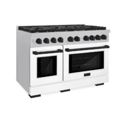 ZLINE Autograph Edition 48 In. 6.7 Cu. Ft. Paramount Double Oven Dual Fuel Range With 8 Burner Gas Cooktop In Satin Stainless Steel With White Matte Doors And Matte Black Accents (SDRSZ-WM-48-MB)(Zline Autograph Edition 48 Paramount Dual Fuel Range Satin Stainless Steel White Matte Matte Black Sdrsz Wm 48 Mb) 17 ZLINE Autograph Edition 48 In. 6.7 Cu. Ft. Paramount Double Oven Dual Fuel Range With 8 Burner Gas Cooktop In Satin Stainless Steel With White Matte Doors And Matte Black Accents (SDRSZ-WM-48-MB)(Zline Autograph Edition 48 Paramount Dual Fuel Range Satin Stainless Steel White Matte Matte Black Sdrsz Wm 48 Mb) -Induction Cooktop Store zline autograph edition professional satin stainless steel white matte gas range SDRSZ WM 48 MB hero