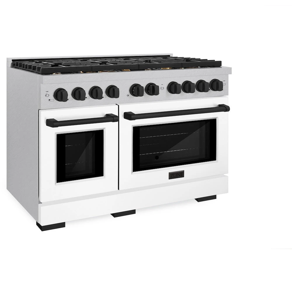 ZLINE Autograph Edition 48 In. 6.7 Cu. Ft. Paramount Double Oven Dual Fuel Range With 8 Burner Gas Cooktop In Satin Stainless Steel With White Matte Doors And Matte Black Accents (SDRSZ-WM-48-MB)(Zline Autograph Edition 48 Paramount Dual Fuel Range Satin Stainless Steel White Matte Matte Black Sdrsz Wm 48 Mb) 4 ZLINE Autograph Edition 48 In. 6.7 Cu. Ft. Paramount Double Oven Dual Fuel Range With 8 Burner Gas Cooktop In Satin Stainless Steel With White Matte Doors And Matte Black Accents (SDRSZ-WM-48-MB)(Zline Autograph Edition 48 Paramount Dual Fuel Range Satin Stainless Steel White Matte Matte Black Sdrsz Wm 48 Mb) - Image 4