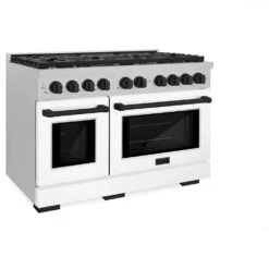 ZLINE Autograph Edition 48 In. 6.7 Cu. Ft. Paramount Double Oven Gas Range With 8 Burner Cooktop In Satin Stainless Steel With White Matte Doors And Matte Black Accents (SGRSZ-WM-48-MB)(Zline Autograph Edition 48 Paramount Gas Range Satin Stainless Steel White Matte Matte Black Sgrsz Wm 48 Mb) -Induction Cooktop Store zline autograph edition professional satin stainless steel white matte gas range SGRSZ WM 48 MB main