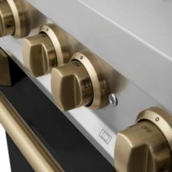 ZLINE Autograph Edition 36 In. 4.6 Cu. Ft. Legacy Dual Fuel Range With 6 Burner Gas Cooktop And Electric Convection Oven In Stainless Steel With Black Matte Door And Champagne Bronze Accents (RAZ-BLM-36-CB)(Zline Autograph Edition 36 Legacy Dual Fuel Range Stainless Steel Black Matte Champagne Bronze Raz Blm 36 Cb) -Induction Cooktop Store zline autograph edition professional stainless steel black matte dual fuel range RAZ BLM 36 CB detail knobs 2