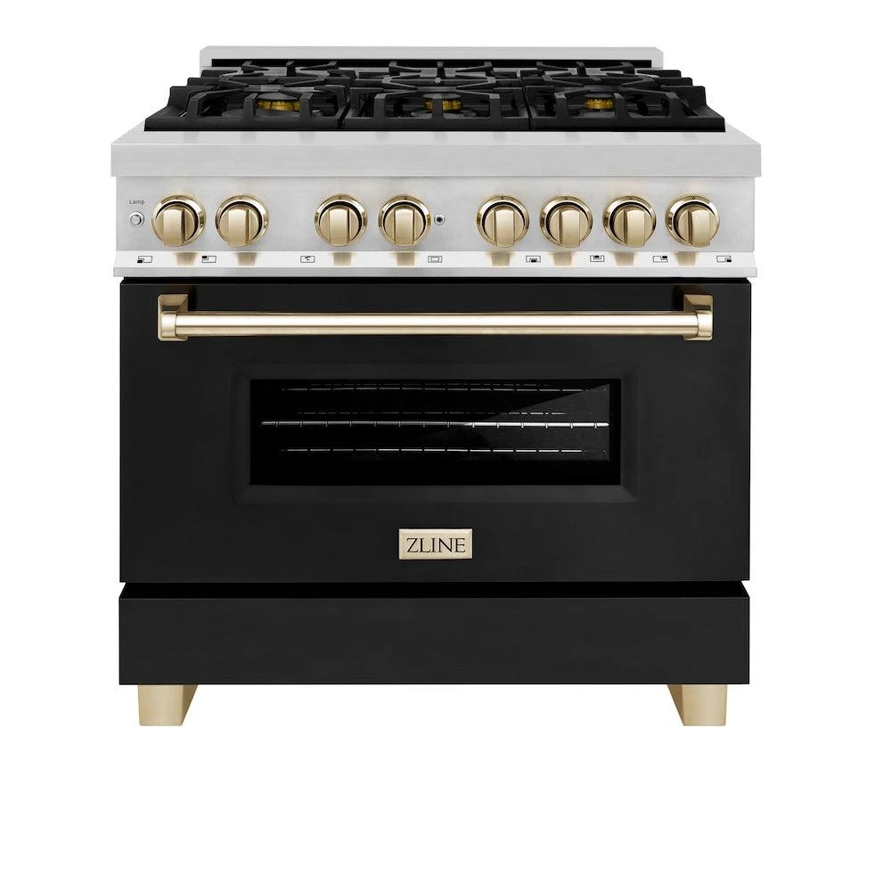 ZLINE Autograph Edition 36 In. 4.6 Cu. Ft. Legacy Dual Fuel Range With 6 Burner Gas Cooktop And Electric Convection Oven In Stainless Steel With Black Matte Door And Polished Gold Accents (RAZ-BLM-36-G)(Zline Autograph Edition 36 Legacy Dual Fuel Range Stainless Steel Black Matte Polished Gold Raz Blm 36 G) 7 ZLINE Autograph Edition 36 In. 4.6 Cu. Ft. Legacy Dual Fuel Range With 6 Burner Gas Cooktop And Electric Convection Oven In Stainless Steel With Black Matte Door And Polished Gold Accents (RAZ-BLM-36-G)(Zline Autograph Edition 36 Legacy Dual Fuel Range Stainless Steel Black Matte Polished Gold Raz Blm 36 G) - Image 7