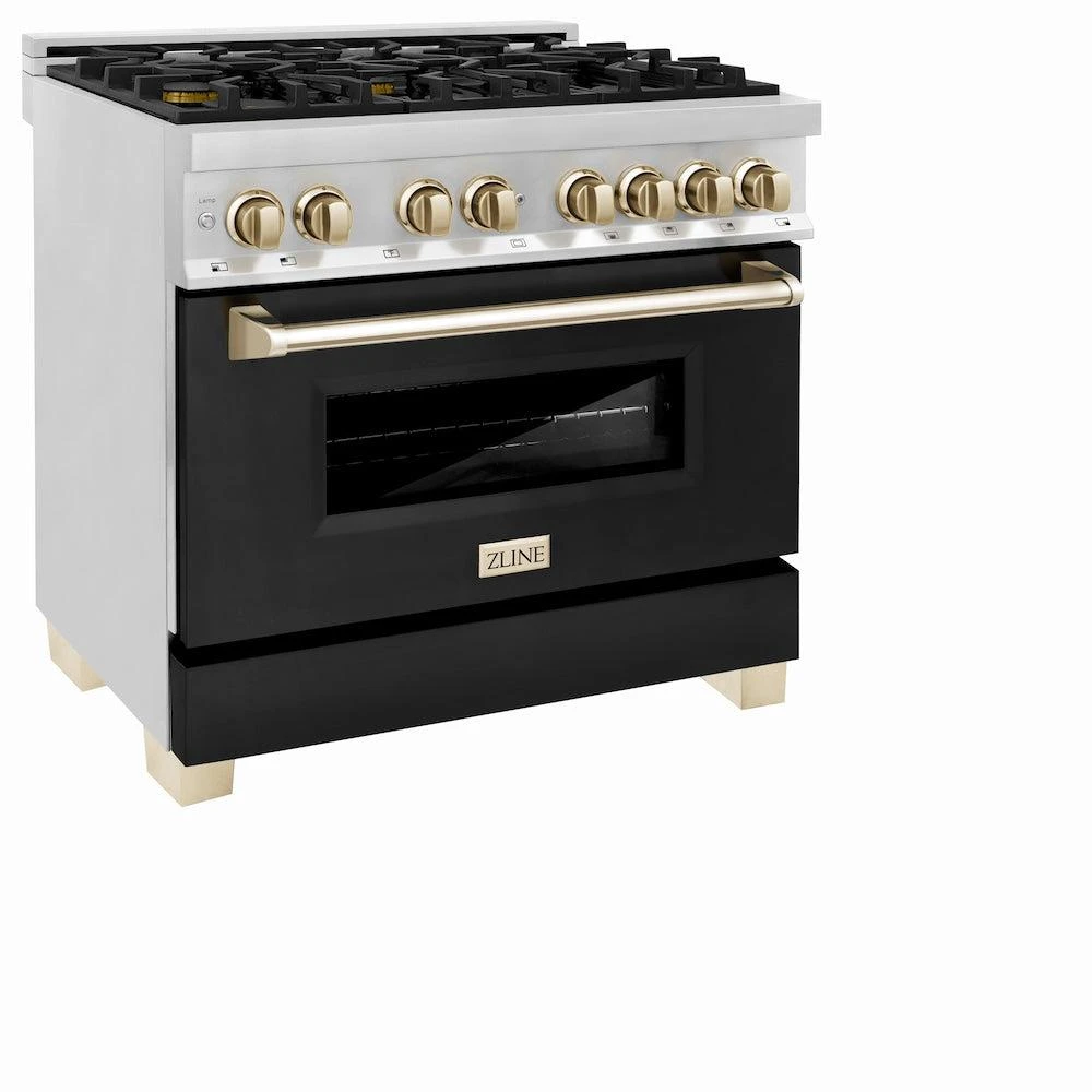 ZLINE Autograph Edition 36 In. 4.6 Cu. Ft. Legacy Dual Fuel Range With 6 Burner Gas Cooktop And Electric Convection Oven In Stainless Steel With Black Matte Door And Polished Gold Accents (RAZ-BLM-36-G)(Zline Autograph Edition 36 Legacy Dual Fuel Range Stainless Steel Black Matte Polished Gold Raz Blm 36 G) 4 ZLINE Autograph Edition 36 In. 4.6 Cu. Ft. Legacy Dual Fuel Range With 6 Burner Gas Cooktop And Electric Convection Oven In Stainless Steel With Black Matte Door And Polished Gold Accents (RAZ-BLM-36-G)(Zline Autograph Edition 36 Legacy Dual Fuel Range Stainless Steel Black Matte Polished Gold Raz Blm 36 G) - Image 4