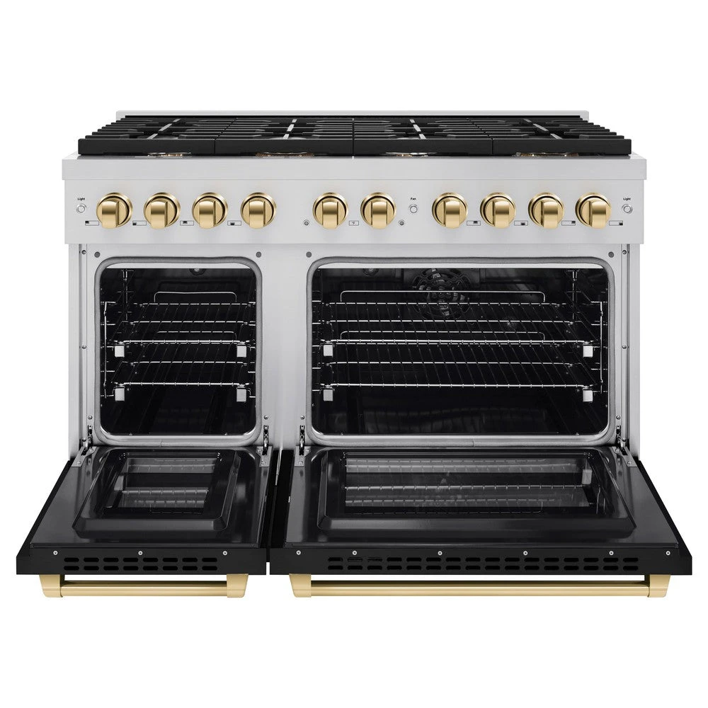 ZLINE Autograph Edition 48 In. 6.7 Cu. Ft. Paramount Double Oven Dual Fuel Range With 8 Burner Gas Cooktop In Stainless Steel With Black Matte Doors And Polished Gold Accents (SDRZ-BLM-48-G)(Zline Autograph Edition 48 Paramount Dual Fuel Range Stainless Steel Black Matte Polished Gold Sdrz Blm 48 G) 6 ZLINE Autograph Edition 48 In. 6.7 Cu. Ft. Paramount Double Oven Dual Fuel Range With 8 Burner Gas Cooktop In Stainless Steel With Black Matte Doors And Polished Gold Accents (SDRZ-BLM-48-G)(Zline Autograph Edition 48 Paramount Dual Fuel Range Stainless Steel Black Matte Polished Gold Sdrz Blm 48 G) - Image 6
