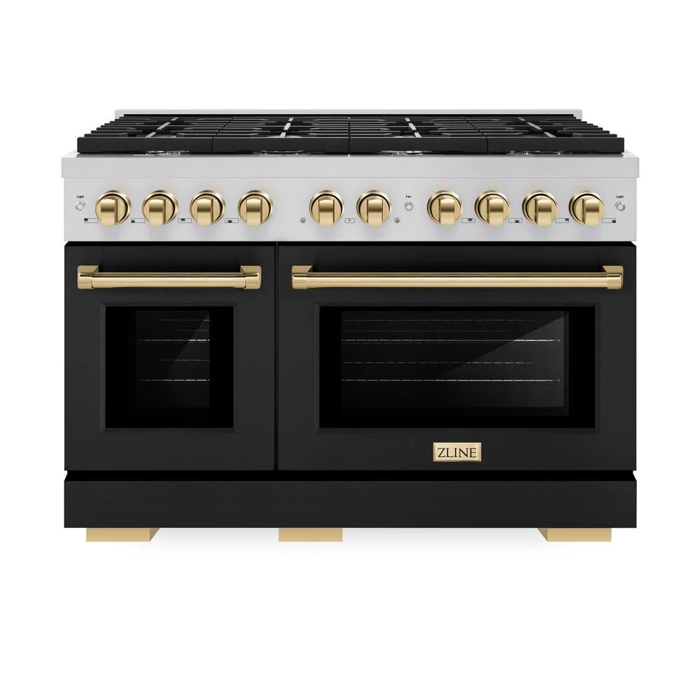 ZLINE Autograph Edition 48 In. 6.7 Cu. Ft. Paramount Double Oven Dual Fuel Range With 8 Burner Gas Cooktop In Stainless Steel With Black Matte Doors And Polished Gold Accents (SDRZ-BLM-48-G)(Zline Autograph Edition 48 Paramount Dual Fuel Range Stainless Steel Black Matte Polished Gold Sdrz Blm 48 G) 5 ZLINE Autograph Edition 48 In. 6.7 Cu. Ft. Paramount Double Oven Dual Fuel Range With 8 Burner Gas Cooktop In Stainless Steel With Black Matte Doors And Polished Gold Accents (SDRZ-BLM-48-G)(Zline Autograph Edition 48 Paramount Dual Fuel Range Stainless Steel Black Matte Polished Gold Sdrz Blm 48 G) - Image 5