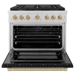 ZLINE Autograph Edition 36 In. 5.2 Cu. Ft. Paramount Gas Range With 6 Burner Cooktop And Convection Gas Oven In Stainless Steel With Black Matte Door And Champagne Bronze Accents (SGRZ-BLM-36-CB)(Zline Autograph Edition 36 Paramount Gas Range Stainless Steel Black Matte Champagne Bronze Sgrz Blm 36 Cb) 12 ZLINE Autograph Edition 36 In. 5.2 Cu. Ft. Paramount Gas Range With 6 Burner Cooktop And Convection Gas Oven In Stainless Steel With Black Matte Door And Champagne Bronze Accents (SGRZ-BLM-36-CB)(Zline Autograph Edition 36 Paramount Gas Range Stainless Steel Black Matte Champagne Bronze Sgrz Blm 36 Cb) -Induction Cooktop Store zline autograph edition professional stainless steel black matte gas range SGRZ BLM 36 CB front opencopy
