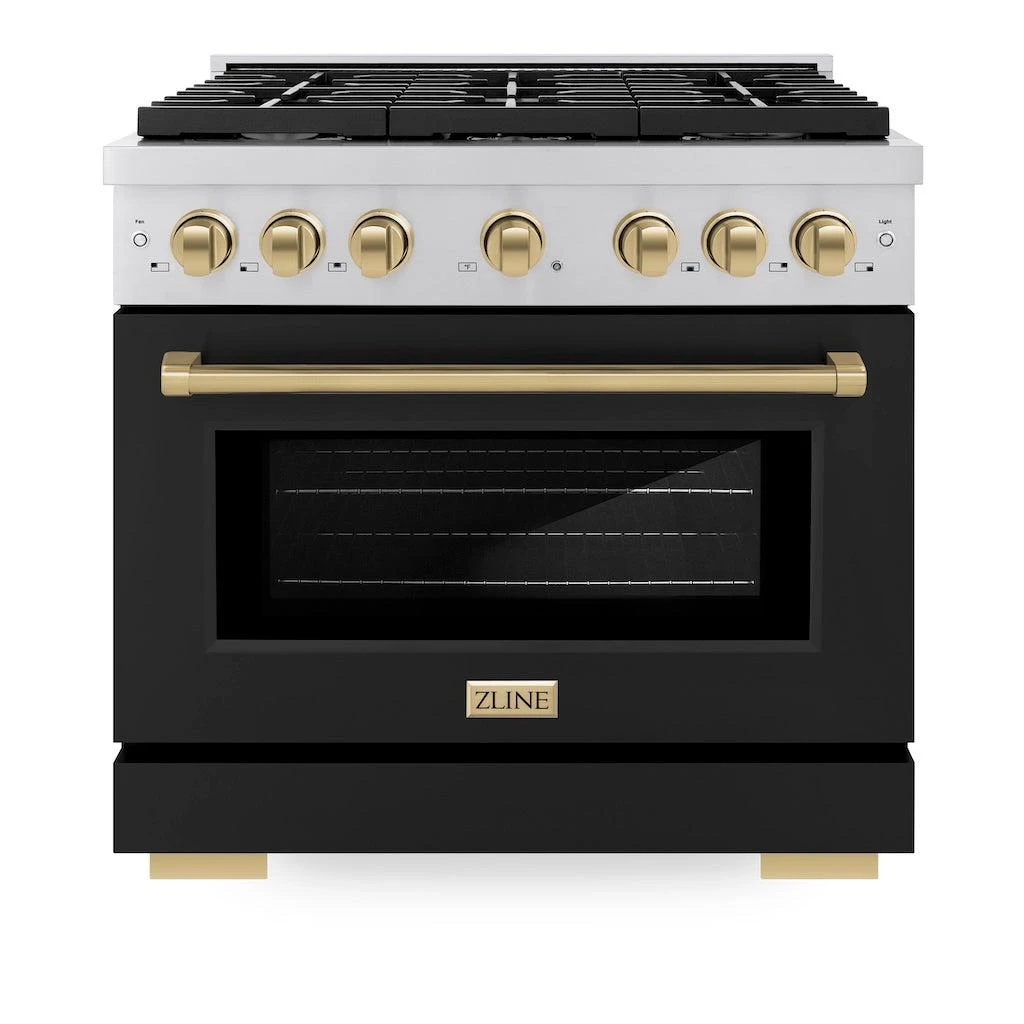 ZLINE Autograph Edition 36 In. 5.2 Cu. Ft. Paramount Gas Range With 6 Burner Cooktop And Convection Gas Oven In Stainless Steel With Black Matte Door And Champagne Bronze Accents (SGRZ-BLM-36-CB)(Zline Autograph Edition 36 Paramount Gas Range Stainless Steel Black Matte Champagne Bronze Sgrz Blm 36 Cb) 2 ZLINE Autograph Edition 36 In. 5.2 Cu. Ft. Paramount Gas Range With 6 Burner Cooktop And Convection Gas Oven In Stainless Steel With Black Matte Door And Champagne Bronze Accents (SGRZ-BLM-36-CB)(Zline Autograph Edition 36 Paramount Gas Range Stainless Steel Black Matte Champagne Bronze Sgrz Blm 36 Cb) - Image 2