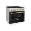 ZLINE Autograph Edition 36 In. 5.2 Cu. Ft. Paramount Gas Range With 6 Burner Cooktop And Convection Gas Oven In Stainless Steel With Black Matte Door And Champagne Bronze Accents (SGRZ-BLM-36-CB)(Zline Autograph Edition 36 Paramount Gas Range Stainless Steel Black Matte Champagne Bronze Sgrz Blm 36 Cb)