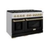 ZLINE Autograph Edition 48 In. 6.7 Cu. Ft. Paramount Double Oven Gas Range With 8 Burner Cooktop In Stainless Steel With Black Matte Doors And Champagne Bronze Accents (SGRZ-BLM-48-CB)(Zline Autograph Edition 48 Paramount Gas Range Stainless Steel Black Matte Champagne Bronze Sgrz Blm 48 Cb)