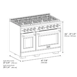 ZLINE Autograph Edition 48 In. 6.7 Cu. Ft. Paramount Double Oven Gas Range With 8 Burner Cooktop In Stainless Steel With Black Matte Doors And Polished Gold Accents (SGRZ-BLM-48-G)(Zline Autograph Edition 48 Paramount Gas Range Stainless Steel Black Matte Polished Gold Sgrz Blm 48 G) -Induction Cooktop Store zline autograph edition professional stainless steel black matte gas range SGRZ BLM 48 G dimensional diagramcopy