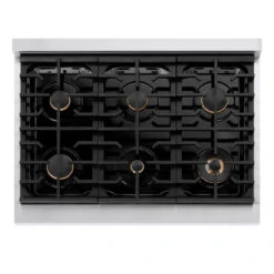 ZLINE Autograph Edition 36 In. 5.2 Cu. Ft. Paramount Dual Fuel Range With 6 Burner Gas Cooktop And Electric Convection Oven In Stainless Steel With White Matte Door And Polished Gold Accents (SDRZ-WM-36-G)(Zline Autograph Edition 36 Paramount Dual Fuel Range Stainless Steel White Matte Polished Gold Sdrz Wm 36 G) -Induction Cooktop Store zline autograph edition professional stainless steel white matte gas range SDRZ WM 36 G top down