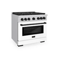 ZLINE Autograph Edition 36 In. 5.2 Cu. Ft. Paramount Dual Fuel Range With 6 Burner Gas Cooktop And Electric Convection Oven In Stainless Steel With White Matte Door And Matte Black Accents (SDRZ-WM-36-MB)(Zline Autograph Edition 36 Paramount Dual Fuel Range Stainless Steel White Matte Matte Black Sdrz Wm 36 Mb)