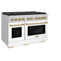 ZLINE Autograph Edition 48 In. 6.7 Cu. Ft. Paramount Double Oven Dual Fuel Range With 8 Burner Gas Cooktop In Stainless Steel With White Matte Doors And Champagne Bronze Accents (SDRZ-WM-48-CB)(Zline Autograph Edition 48 Paramount Dual Fuel Range Stainless Steel White Matte Champagne Bronze Sdrz Wm 48 Cb) -Induction Cooktop Store zline autograph edition professional stainless steel white matte gas range SDRZ WM 48 CB main