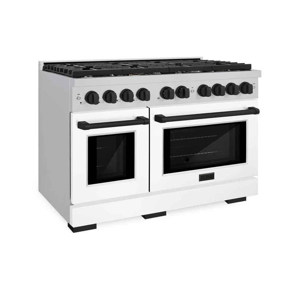 ZLINE Autograph Edition 48 In. 6.7 Cu. Ft. Paramount Double Oven Dual Fuel Range With 8 Burner Gas Cooktop In Stainless Steel With White Matte Doors And Matte Black Accents (SDRZ-WM-48-MB)(Zline Autograph Edition 48 Paramount Dual Fuel Range Stainless Steel White Matte Matte Black Sdrz Wm 48 Mb) 1 ZLINE Autograph Edition 48 In. 6.7 Cu. Ft. Paramount Double Oven Dual Fuel Range With 8 Burner Gas Cooktop In Stainless Steel With White Matte Doors And Matte Black Accents (SDRZ-WM-48-MB)(Zline Autograph Edition 48 Paramount Dual Fuel Range Stainless Steel White Matte Matte Black Sdrz Wm 48 Mb)