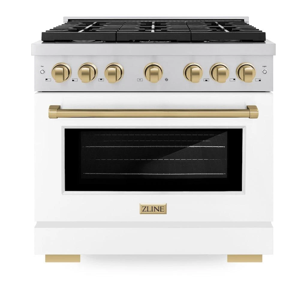 ZLINE Autograph Edition 36 In. 5.2 Cu. Ft. Paramount Gas Range With 6 Burner Cooktop And Convection Gas Oven In Stainless Steel With White Matte Door And Champagne Bronze Accents (SGRZ-WM-36-CB)(Zline Autograph Edition 36 Paramount Gas Range Stainless Steel White Matte Champagne Bronze Sgrz Wm 36 Cb) 2 ZLINE Autograph Edition 36 In. 5.2 Cu. Ft. Paramount Gas Range With 6 Burner Cooktop And Convection Gas Oven In Stainless Steel With White Matte Door And Champagne Bronze Accents (SGRZ-WM-36-CB)(Zline Autograph Edition 36 Paramount Gas Range Stainless Steel White Matte Champagne Bronze Sgrz Wm 36 Cb) - Image 2