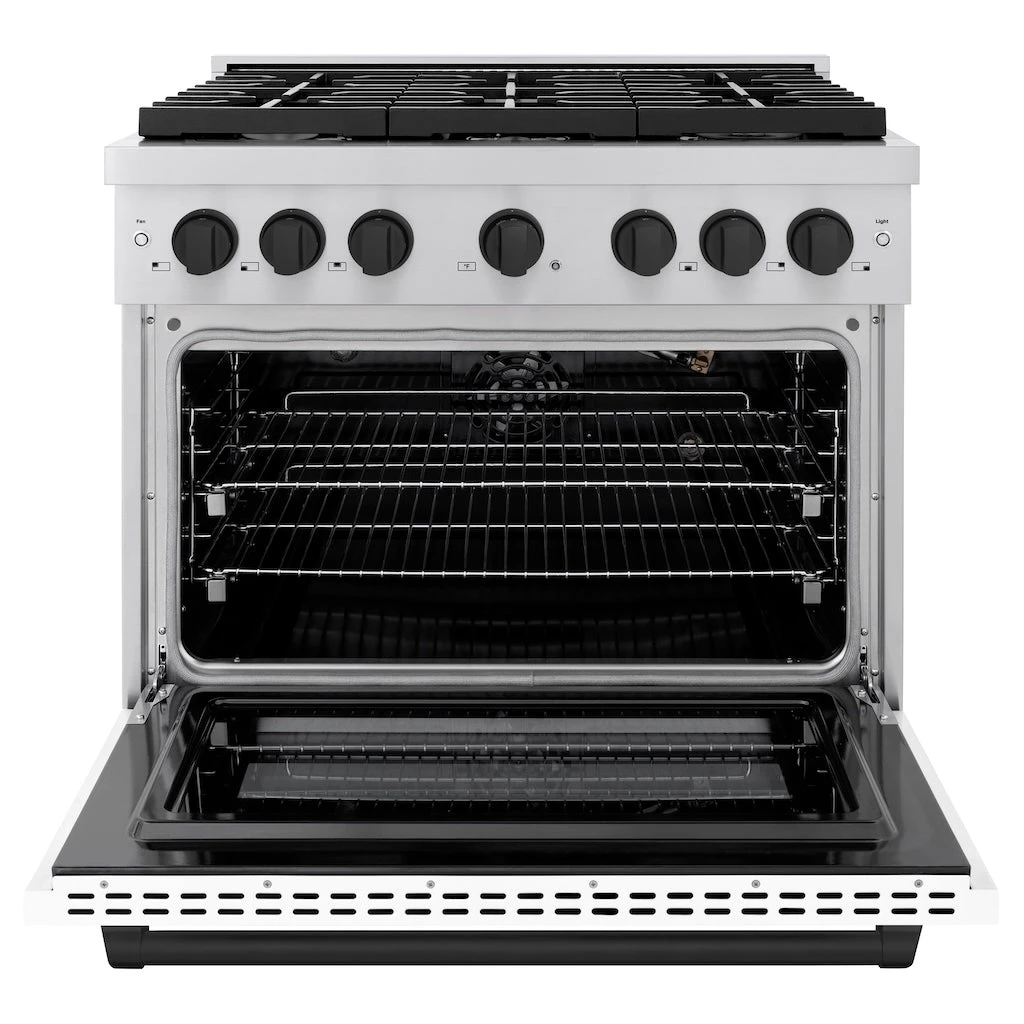 ZLINE Autograph Edition 36 In. 5.2 Cu. Ft. Paramount Gas Range With 6 Burner Cooktop And Convection Gas Oven In Stainless Steel With White Matte Door And Matte Black Accents (SGRZ-WM-36-MB)(Zline Autograph Edition 36 Paramount Gas Range Stainless Steel White Matte Matte Black Sgrz Wm 36 Mb) 3 ZLINE Autograph Edition 36 In. 5.2 Cu. Ft. Paramount Gas Range With 6 Burner Cooktop And Convection Gas Oven In Stainless Steel With White Matte Door And Matte Black Accents (SGRZ-WM-36-MB)(Zline Autograph Edition 36 Paramount Gas Range Stainless Steel White Matte Matte Black Sgrz Wm 36 Mb) - Image 3