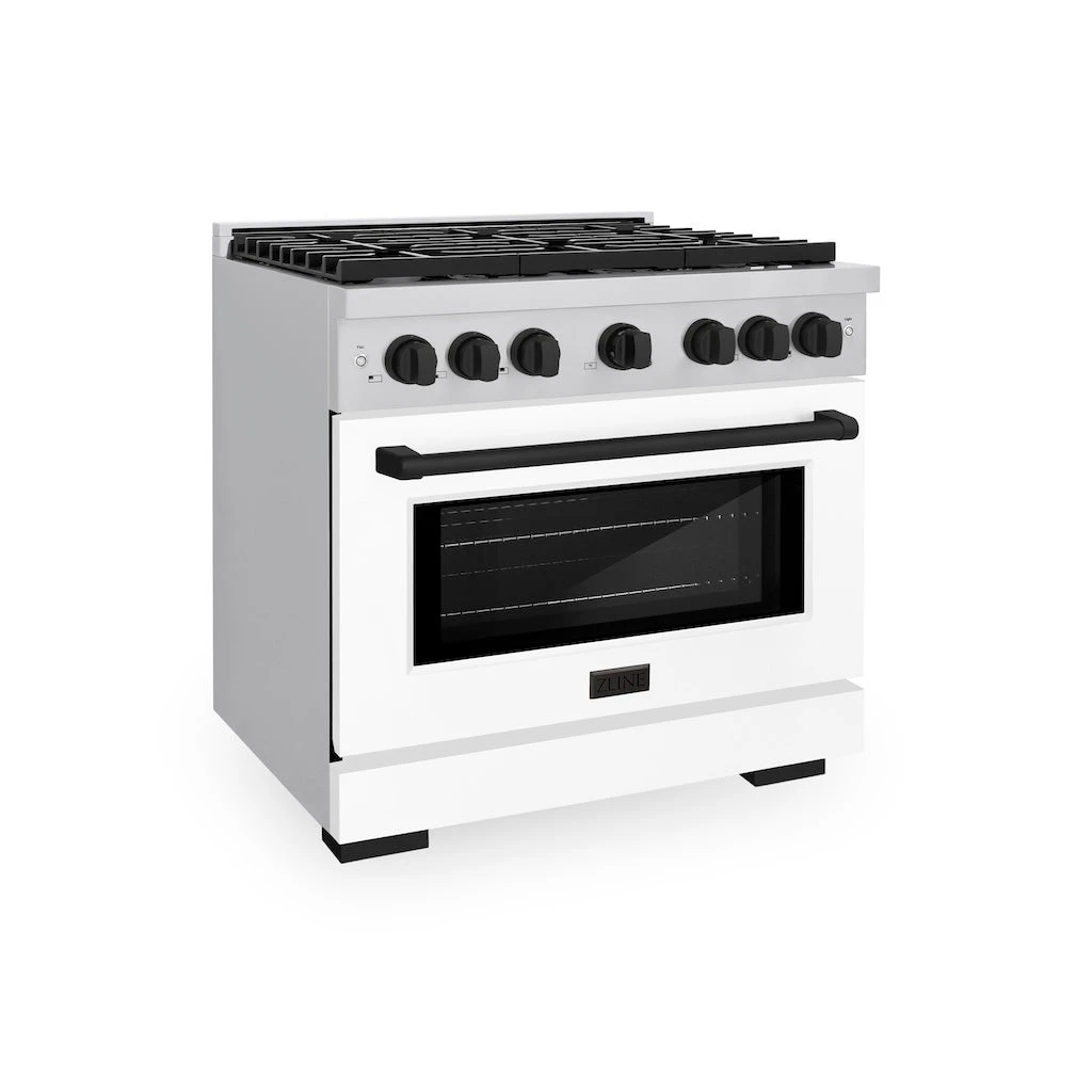 ZLINE Autograph Edition 36 In. 5.2 Cu. Ft. Paramount Gas Range With 6 Burner Cooktop And Convection Gas Oven In Stainless Steel With White Matte Door And Matte Black Accents (SGRZ-WM-36-MB)(Zline Autograph Edition 36 Paramount Gas Range Stainless Steel White Matte Matte Black Sgrz Wm 36 Mb) 1 ZLINE Autograph Edition 36 In. 5.2 Cu. Ft. Paramount Gas Range With 6 Burner Cooktop And Convection Gas Oven In Stainless Steel With White Matte Door And Matte Black Accents (SGRZ-WM-36-MB)(Zline Autograph Edition 36 Paramount Gas Range Stainless Steel White Matte Matte Black Sgrz Wm 36 Mb)