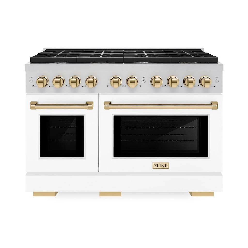 ZLINE Autograph Edition 48 In. 6.7 Cu. Ft. Paramount Double Oven Gas Range With 8 Burner Cooktop In Stainless Steel With White Matte Doors And Polished Gold Accents (SGRZ-WM-48-G)(Zline Autograph Edition 48 Paramount Gas Range Stainless Steel White Matte Polished Gold Sgrz Wm 48 G) 2 ZLINE Autograph Edition 48 In. 6.7 Cu. Ft. Paramount Double Oven Gas Range With 8 Burner Cooktop In Stainless Steel With White Matte Doors And Polished Gold Accents (SGRZ-WM-48-G)(Zline Autograph Edition 48 Paramount Gas Range Stainless Steel White Matte Polished Gold Sgrz Wm 48 G) - Image 2