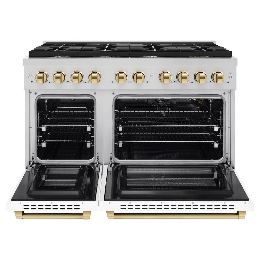 ZLINE Autograph Edition 48 In. 6.7 Cu. Ft. Paramount Double Oven Gas Range With 8 Burner Cooktop In Stainless Steel With White Matte Doors And Polished Gold Accents (SGRZ-WM-48-G)(Zline Autograph Edition 48 Paramount Gas Range Stainless Steel White Matte Polished Gold Sgrz Wm 48 G) 3 ZLINE Autograph Edition 48 In. 6.7 Cu. Ft. Paramount Double Oven Gas Range With 8 Burner Cooktop In Stainless Steel With White Matte Doors And Polished Gold Accents (SGRZ-WM-48-G)(Zline Autograph Edition 48 Paramount Gas Range Stainless Steel White Matte Polished Gold Sgrz Wm 48 G) - Image 3