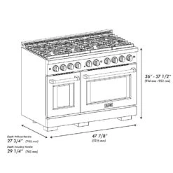 ZLINE Autograph Edition 48 In. 6.7 Cu. Ft. Paramount Double Oven Gas Range With 8 Burner Cooktop In Stainless Steel With White Matte Doors And Matte Black Accents (SGRZ-WM-48-MB)(Zline Autograph Edition 48 Paramount Gas Range Stainless Steel White Matte Matte Black Sgrz Wm 48 Mb) 15 ZLINE Autograph Edition 48 In. 6.7 Cu. Ft. Paramount Double Oven Gas Range With 8 Burner Cooktop In Stainless Steel With White Matte Doors And Matte Black Accents (SGRZ-WM-48-MB)(Zline Autograph Edition 48 Paramount Gas Range Stainless Steel White Matte Matte Black Sgrz Wm 48 Mb) -Induction Cooktop Store zline autograph edition professional stainless steel white matte gas range SGRZ WM 48 MB dimensional diagram