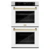 ZLINE Autograph Edition 30 In. Professional True Convection Double Wall Oven With Air Fry And Self Clean In Satin Stainless Steel With White Matte Doors And Champagne Bronze Handles (WADSZ-WM-30-CB)(Zline Autograph Edition 30 Double Wall Oven Satin Stainless Steel White Matte Champagne Bronze Wadsz Wm 30 Cb)