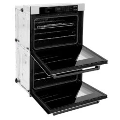 ZLINE Autograph Edition 30 In. Professional True Convection Double Wall Oven With Air Fry And Self Clean In Satin Stainless Steel With White Matte Doors And Matte Black Handles (WADSZ-WM-30-MB)(Zline Autograph Edition 30 Double Wall Oven Satin Stainless Steel White Matte Matte Black Wadsz Wm 30 Mb) 23 ZLINE Autograph Edition 30 In. Professional True Convection Double Wall Oven With Air Fry And Self Clean In Satin Stainless Steel With White Matte Doors And Matte Black Handles (WADSZ-WM-30-MB)(Zline Autograph Edition 30 Double Wall Oven Satin Stainless Steel White Matte Matte Black Wadsz Wm 30 Mb) -Induction Cooktop Store zline autograph edition satin stainless steel white door wall oven WADSZ WM 30 MB side open hero