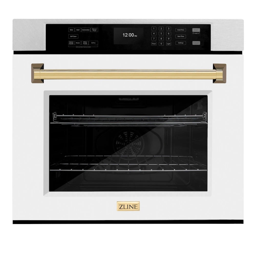 ZLINE Autograph Edition 30 In. Professional True Convection Single Wall Oven With Air Fry And Self Clean In Satin Stainless Steel With White Matte Door And Polished Gold Handle (WASSZ-WM-30-G)(Zline Autograph Edition 30 Wall Oven Satin Stainless Steel White Matte Polished Gold Wassz Wm 30 G) 1 ZLINE Autograph Edition 30 In. Professional True Convection Single Wall Oven With Air Fry And Self Clean In Satin Stainless Steel With White Matte Door And Polished Gold Handle (WASSZ-WM-30-G)(Zline Autograph Edition 30 Wall Oven Satin Stainless Steel White Matte Polished Gold Wassz Wm 30 G)