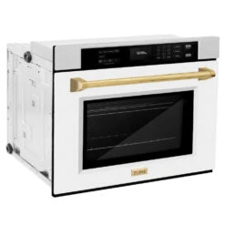 ZLINE Autograph Edition 30 In. Professional True Convection Single Wall Oven With Air Fry And Self Clean In Satin Stainless Steel With White Matte Door And Polished Gold Handle (WASSZ-WM-30-G)(Zline Autograph Edition 30 Wall Oven Satin Stainless Steel White Matte Polished Gold Wassz Wm 30 G) 24 ZLINE Autograph Edition 30 In. Professional True Convection Single Wall Oven With Air Fry And Self Clean In Satin Stainless Steel With White Matte Door And Polished Gold Handle (WASSZ-WM-30-G)(Zline Autograph Edition 30 Wall Oven Satin Stainless Steel White Matte Polished Gold Wassz Wm 30 G) -Induction Cooktop Store zline autograph edition satin stainless steel white matte wall oven WASSZ WM 30 G side hero