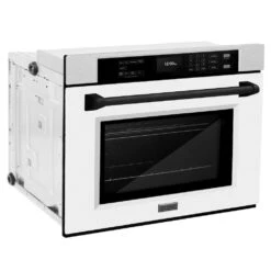 ZLINE Autograph Edition 30 In. Professional True Convection Single Wall Oven With Air Fry And Self Clean In Satin Stainless Steel With White Matte Door And Matte Black Handle (WASSZ-WM-30-MB)(Zline Autograph Edition 30 Wall Oven Satin Stainless Steel White Matte Matte Black Wassz Wm 30 Mb) 24 ZLINE Autograph Edition 30 In. Professional True Convection Single Wall Oven With Air Fry And Self Clean In Satin Stainless Steel With White Matte Door And Matte Black Handle (WASSZ-WM-30-MB)(Zline Autograph Edition 30 Wall Oven Satin Stainless Steel White Matte Matte Black Wassz Wm 30 Mb) -Induction Cooktop Store zline autograph edition satin stainless steel white matte wall oven WASSZ WM 30 MB side hero