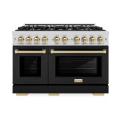 ZLINE Autograph Edition 48 In. 6.7 Cu. Ft. Select Double Oven Dual Fuel Range With 8 Burner Gas Cooktop In Stainless Steel With Black Matte Doors And Champagne Bronze Accents (HDRZ-BLM-48-CB)(Zline Autograph Edition 48 Select Dual Fuel Range Stainless Steel Black Matte Champagne Bronze Hdrz Blm 48 Cb) 15 ZLINE Autograph Edition 48 In. 6.7 Cu. Ft. Select Double Oven Dual Fuel Range With 8 Burner Gas Cooktop In Stainless Steel With Black Matte Doors And Champagne Bronze Accents (HDRZ-BLM-48-CB)(Zline Autograph Edition 48 Select Dual Fuel Range Stainless Steel Black Matte Champagne Bronze Hdrz Blm 48 Cb) -Induction Cooktop Store zline autograph edition select stainless steel black matte dual fuel range HDRZ BLM 48 CB front hero