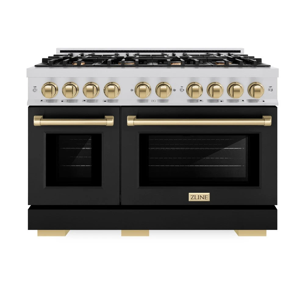 ZLINE Autograph Edition 48 In. 6.7 Cu. Ft. Select Double Oven Dual Fuel Range With 8 Burner Gas Cooktop In Stainless Steel With Black Matte Doors And Champagne Bronze Accents (HDRZ-BLM-48-CB)(Zline Autograph Edition 48 Select Dual Fuel Range Stainless Steel Black Matte Champagne Bronze Hdrz Blm 48 Cb) 2 ZLINE Autograph Edition 48 In. 6.7 Cu. Ft. Select Double Oven Dual Fuel Range With 8 Burner Gas Cooktop In Stainless Steel With Black Matte Doors And Champagne Bronze Accents (HDRZ-BLM-48-CB)(Zline Autograph Edition 48 Select Dual Fuel Range Stainless Steel Black Matte Champagne Bronze Hdrz Blm 48 Cb) - Image 2