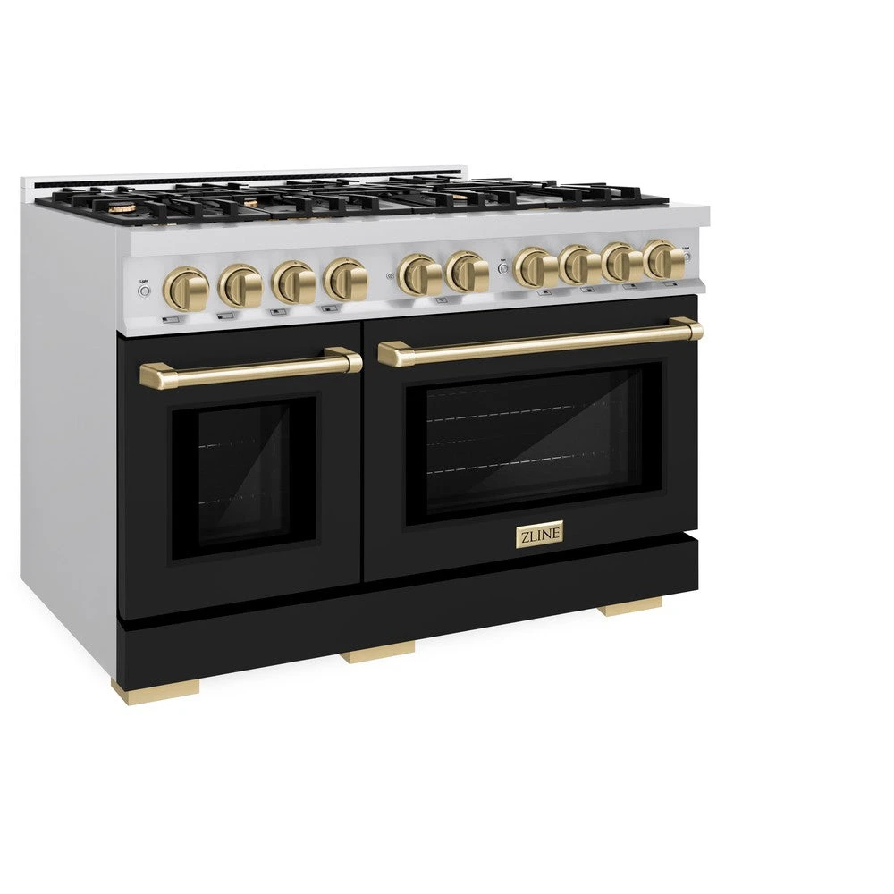 ZLINE Autograph Edition 48 In. 6.7 Cu. Ft. Select Double Oven Dual Fuel Range With 8 Burner Gas Cooktop In Stainless Steel With Black Matte Doors And Champagne Bronze Accents (HDRZ-BLM-48-CB)(Zline Autograph Edition 48 Select Dual Fuel Range Stainless Steel Black Matte Champagne Bronze Hdrz Blm 48 Cb) 3 ZLINE Autograph Edition 48 In. 6.7 Cu. Ft. Select Double Oven Dual Fuel Range With 8 Burner Gas Cooktop In Stainless Steel With Black Matte Doors And Champagne Bronze Accents (HDRZ-BLM-48-CB)(Zline Autograph Edition 48 Select Dual Fuel Range Stainless Steel Black Matte Champagne Bronze Hdrz Blm 48 Cb) - Image 3