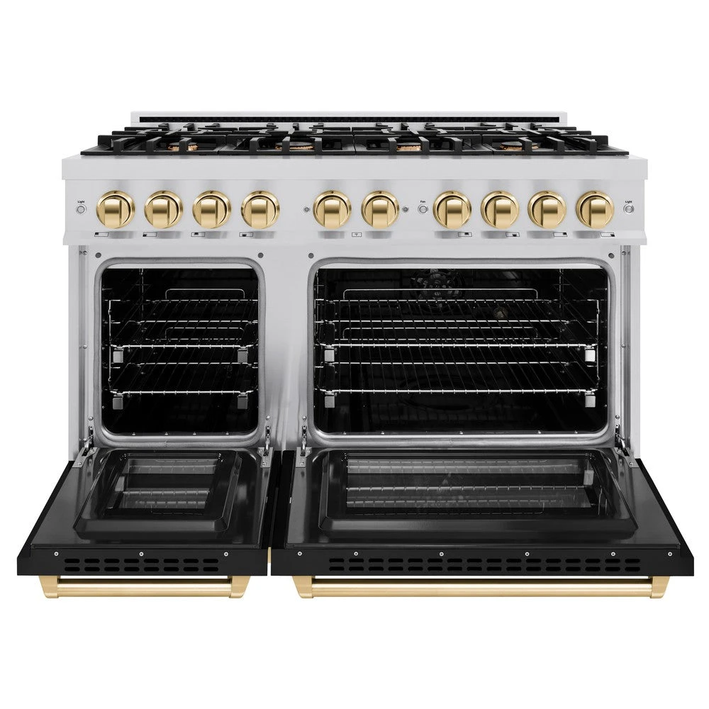 ZLINE Autograph Edition 48 In. 6.7 Cu. Ft. Select Double Oven Dual Fuel Range With 8 Burner Gas Cooktop In Stainless Steel With Black Matte Doors And Polished Gold Accents (HDRZ-BLM-48-G)(Zline Autograph Edition 48 Select Dual Fuel Range Stainless Steel Black Matte Polished Gold Hdrz Blm 48 G) 5 ZLINE Autograph Edition 48 In. 6.7 Cu. Ft. Select Double Oven Dual Fuel Range With 8 Burner Gas Cooktop In Stainless Steel With Black Matte Doors And Polished Gold Accents (HDRZ-BLM-48-G)(Zline Autograph Edition 48 Select Dual Fuel Range Stainless Steel Black Matte Polished Gold Hdrz Blm 48 G) - Image 5