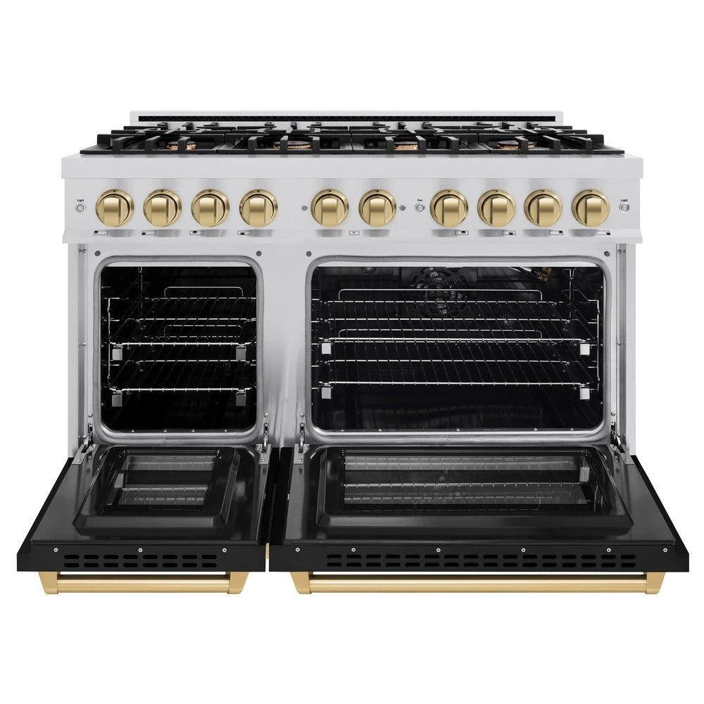 ZLINE Autograph Edition 48 In. 6.7 Cu. Ft. Select Double Oven Gas Range With 8 Burner Cooktop In Stainless Steel With Black Matte Doors And Champagne Bronze Accents (HGRZ-BLM-48-CB)(Zline Autograph Edition 48 Select Gas Range Stainless Steel Black Matte Champagne Bronze Hgrz Blm 48 Cb) 4 ZLINE Autograph Edition 48 In. 6.7 Cu. Ft. Select Double Oven Gas Range With 8 Burner Cooktop In Stainless Steel With Black Matte Doors And Champagne Bronze Accents (HGRZ-BLM-48-CB)(Zline Autograph Edition 48 Select Gas Range Stainless Steel Black Matte Champagne Bronze Hgrz Blm 48 Cb) - Image 4