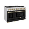 ZLINE Autograph Edition 48 In. 6.7 Cu. Ft. Select Double Oven Gas Range With 8 Burner Cooktop In Stainless Steel With Black Matte Doors And Champagne Bronze Accents (HGRZ-BLM-48-CB)(Zline Autograph Edition 48 Select Gas Range Stainless Steel Black Matte Champagne Bronze Hgrz Blm 48 Cb)