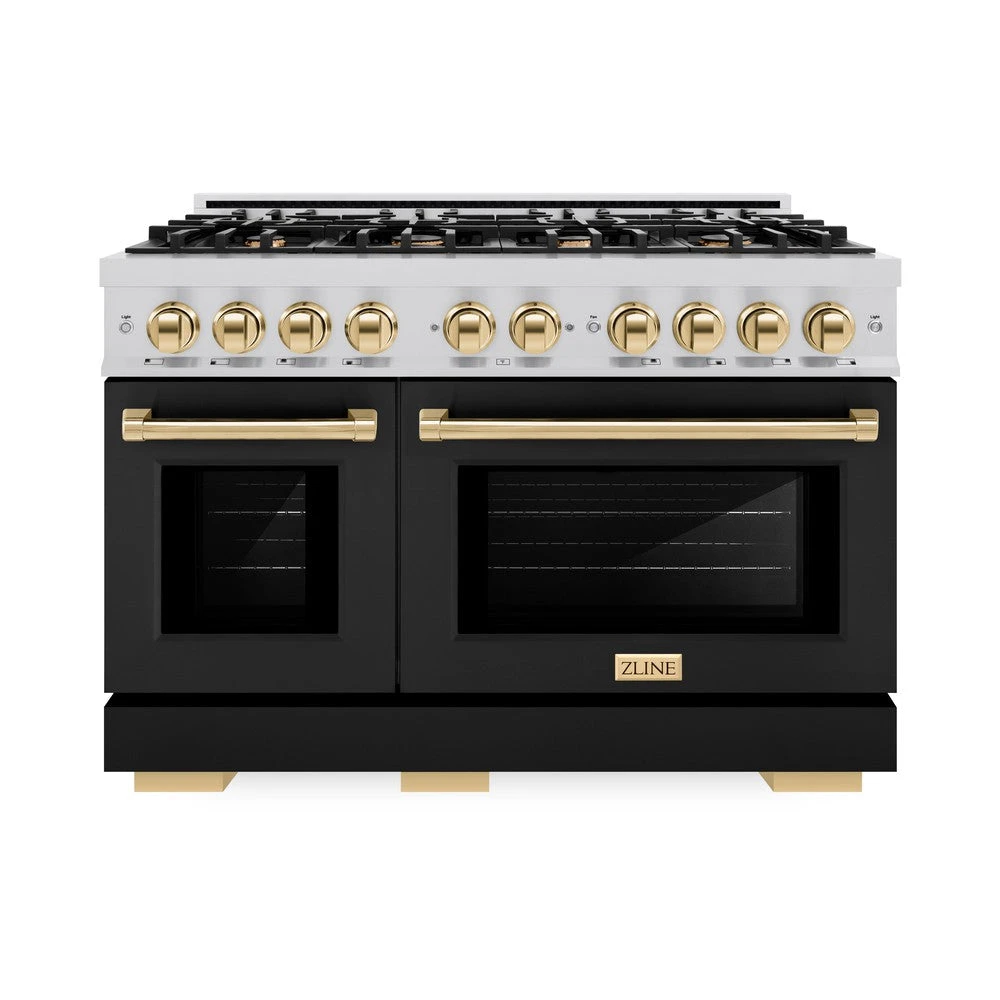 ZLINE Autograph Edition 48 In. 6.7 Cu. Ft. Select Double Oven Gas Range With 8 Burner Cooktop In Stainless Steel With Black Matte Doors And Polished Gold Accents (HGRZ-BLM-48-G)(Zline Autograph Edition 48 Select Gas Range Stainless Steel Black Matte Polished Gold Hgrz Blm 48 G) 4 ZLINE Autograph Edition 48 In. 6.7 Cu. Ft. Select Double Oven Gas Range With 8 Burner Cooktop In Stainless Steel With Black Matte Doors And Polished Gold Accents (HGRZ-BLM-48-G)(Zline Autograph Edition 48 Select Gas Range Stainless Steel Black Matte Polished Gold Hgrz Blm 48 G) - Image 4