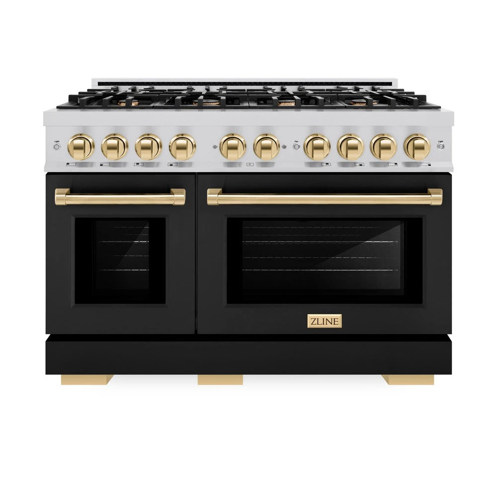 ZLINE Autograph Edition 48 In. 6.7 Cu. Ft. Select Double Oven Gas Range With 8 Burner Cooktop In Stainless Steel With Black Matte Doors And Polished Gold Accents (HGRZ-BLM-48-G)(Zline Autograph Edition 48 Select Gas Range Stainless Steel Black Matte Polished Gold Hgrz Blm 48 G) 2 ZLINE Autograph Edition 48 In. 6.7 Cu. Ft. Select Double Oven Gas Range With 8 Burner Cooktop In Stainless Steel With Black Matte Doors And Polished Gold Accents (HGRZ-BLM-48-G)(Zline Autograph Edition 48 Select Gas Range Stainless Steel Black Matte Polished Gold Hgrz Blm 48 G) - Image 2